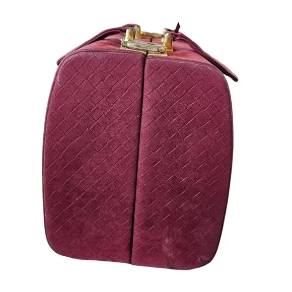 Vintage Oxblood Red Woven Suede Makeup Travel Case Lock Key Neiman Marcus 12x9x7 - Picture 6 of 16
